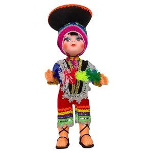 NEW PERU PERUVIAN BOY DOLL CUTE HANDMADE COSTUME TEXTILE DRESS GIFT DOLLS 14"